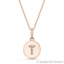 Initial Letter &quot;T&quot; CZ Crystal 14k Rose Gold 15mmx9mm Round Disc Necklace Pendant - £61.50 GBP+