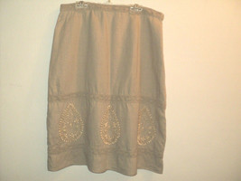 Emanuel Ungaro Skirt Size Medium Beige Linen, Beads &amp; Lace Accent, Below... - $29.00