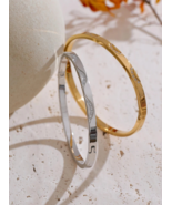 Elegant Stainless Steel Wave Gold &amp; Silver Plated Cubic Zirconia Bangle ... - $33.95
