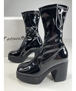 L intervalle Marsala Black Patent Mid boots Size 38 US 8 Chunky Glossy $... - £105.56 GBP