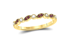 10K Yellow Gold Round Red Ruby Diamond Stackable Band Ring 1/8 cttw - £544.42 GBP
