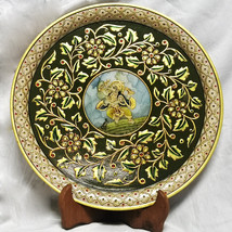 Marble Decorative Platter with Meenakari Painting Ganesha Portrait 24K Gold Foil - £330.61 GBP