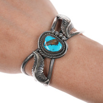 5.75&quot; Vintage Navajo silver cuff bracelet with turquoise - £130.27 GBP