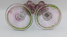 Art Glass Venetian Floriform Flower Candlestick Holder Pair Pink Green 10"&12" image 13