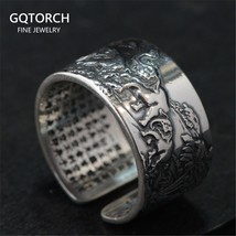 Real 990 Pure Silver Mens Biker Rings With Elephant Engraved Vintage Punk Style  - £36.92 GBP