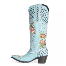 Foreign trade pointed toe boots women&#39;s boots ethnic style embroidered rivet thi - £80.06 GBP