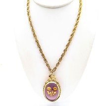 Whiting Davis Roses Pendant Necklace, Vintage Pastel Glass Oval with Intaglio - £53.24 GBP