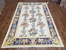 Vintage Chinese Needlepoint Area Rug 6x9 Wool Handmade Flat Weave Floral Fruits - £642.14 GBP
