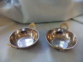 Two Hammered Copper Kadai Bowls  with Brass Handles - £19.92 GBP
