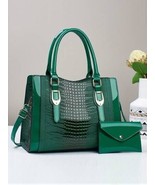 GREEN HANDBAG Women&#39;s 2Pc Quality Croc Pattern Shoulder Purse Tote - $24.75