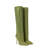 Sexy Party Rhinestone Thin High Heel Pointed Toe Knee high Boots New Autumn Wint - £225.78 GBP