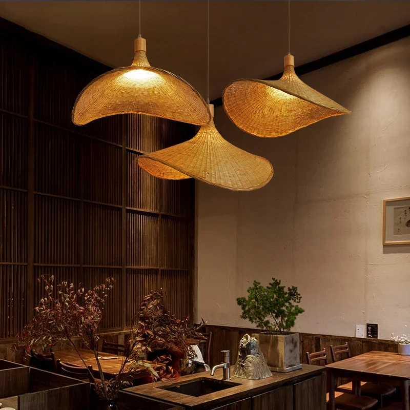 Vintage Handmake Bamboo Wicker Chandelier Ceiling Hanging Lamp Rattan Di... - $79.31+