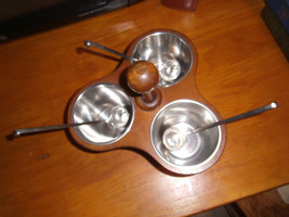 Norway Mid-century Wood &amp; Stainless Steel Condiment Dish Spoons Margaret Studios - £57.05 GBP