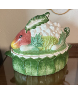 Large Vtg Bunny Rabbit Tureen Lettuce Leaf Vegetable Italy Sur La Table Easter - $134.99