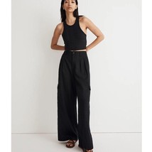 MADEWELL Wide-Leg Cargo Pants Linen-Blend Women&#39;s Size 14 Black  NN554 - £44.82 GBP