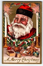 Santa Claus Christmas Postcard St Nick Quill Pen Tall Lit Candles Conwel... - £34.06 GBP