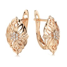 New 585 Rose Gold Drop Earrings for Women Hollow Pattern Natural Zircon Ethnic B - £6.93 GBP