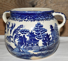 Antique Japanese Moriyama Blue Willow China Bean Pot with Double Handles No Lid - £119.08 GBP