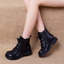 Women Ankle Boots Winter New Genuine Leather Shoes Zip Round Toe Wedges Retro Pl - £95.06 GBP