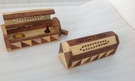 Handmade Carved Wooden Coffin Box Incense Stick Burner Holder Storage New Small - £12.44 GBP