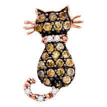 10k Rose Gold Brown Color Enhanced Diamond Kitty Cat Feline Animal Pendant 1/3 - £156.50 GBP