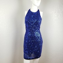 Vintage Oleg Cassini BlackTie Blue Sequin Dress 100% Silk Embellished Wo... - £69.60 GBP