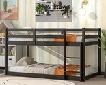 Twin Over Twin Low Bunk Bed For Kids, Pinewood Floor Bunk Bedframe W/Lad... - $426.99