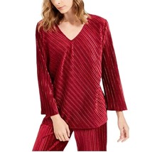 Alfani Womens S Malbec Red Velvet Textured V Neck Blouse Top NWT DE82 - $34.29