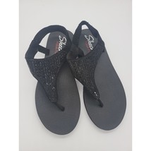 Skechers Sandals 8 Womens Black Jeweled Thong Pull On Flats Summer Shoes - £17.99 GBP