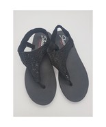 Skechers Sandals 8 Womens Black Jeweled Thong Pull On Flats Summer Shoes - £16.95 GBP