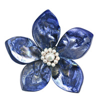 Colorful Ocean Flower Blue Dyed Seashells and White Pearls Brooch Pin - £9.29 GBP