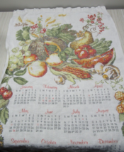 Vintage 1980 Calendar Linen Tea Towel fruits vegetables muted tones used - $10.29