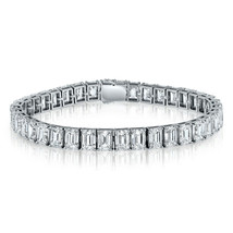 15Ct Emerald Cut Lab Created Diamond Tennis Bracelet In 14k White Gold Plated - £186.15 GBP