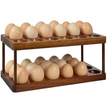 Wooden Double Layer Egg Holder - Farmhouse Kitchen Acacia Egg Tray Organizer - 2 - $37.99