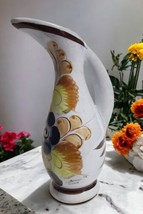 Vintage Tonala Mexico Ken Edwards Inspired 10.5&quot; Floral Pitcher Vase SIGNED - $23.76