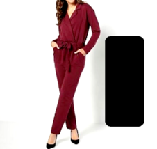 Attitudes by Renee French Terry Mock Wrap Jumpsuit - BLACK, LARGE - $28.59