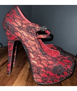 Size 9 women’s Bordello Teeze-07L Red  Satin-Black Lace Overlay  - $90.00
