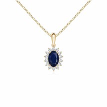 ANGARA Oval Sapphire Pendant with Floral Diamond Halo in 14K Gold | 18&quot; Chain - £427.21 GBP