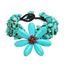 Handmade Turquoise Large Flower Organic Bracelet - £10.65 GBP