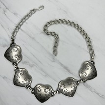 Vintage Scroll Heart Concho Silver Tone Metal Chain Link Belt Size XS Small S - £31.02 GBP