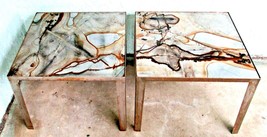 Pair of Mid-Century Mod Exotic Onyx Top and Steel Base Side Tables attr ... - £1,894.90 GBP