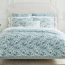 Sferra Duchesse Cadet Blue Queen Duvet Set 3PC Floral Print Reversible Italy NEW - $260.00