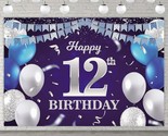 Happy 12Th Birthday Banner Backdrop Navy Blue Balloons Confetti Stripe F... - $23.99