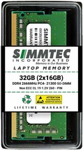 Simmtec Ram 32GB (2x16GB) DDR4 2666MHz Sodimm PC4-21300 (PC4-2666V) CL19 1.2V - £64.84 GBP