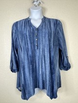 J.T.B. Womens Plus Size 1X Blue Pleated V-neck Blouse 3/4 Sleeve Stretch - $17.54