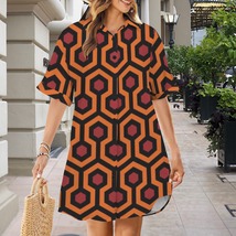 Brown Geometry Horror Hotel Movie Button Front Shirt Dress (Size XS - 5XL) - $35.00+