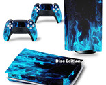 For PS5 Disc Edition Console &amp; 2 Controller Blue Flame Vinyl Wrap Skin D... - $16.97