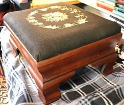 Vintage Solid walnut foot stool with needle point top 16 by 20 inches 11 inches  - £281.30 GBP