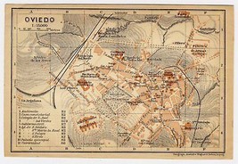 1913 Original Antique City Map Of Oviedo / Asturias / Spain - $27.31