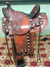 Western Padded seat saddle 16&quot;on Eco leather buffalo Brown on drum dye finish - $750.00